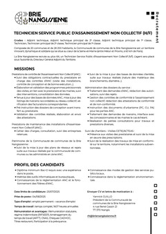 Fiche de poste : Technicien Service Public d'Assainissement Non Collectif (h/f). 